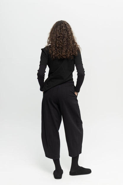 Cropped Wide-Leg Pants-Black and Black