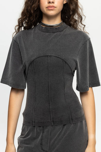 Fitted Structure Tee-Black and Black