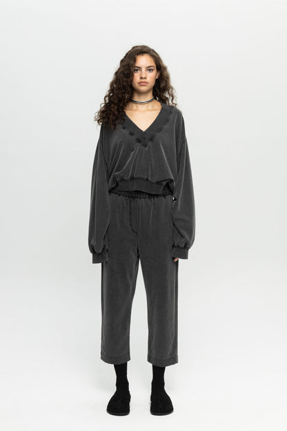 Cropped Sweatpants-Black and Black