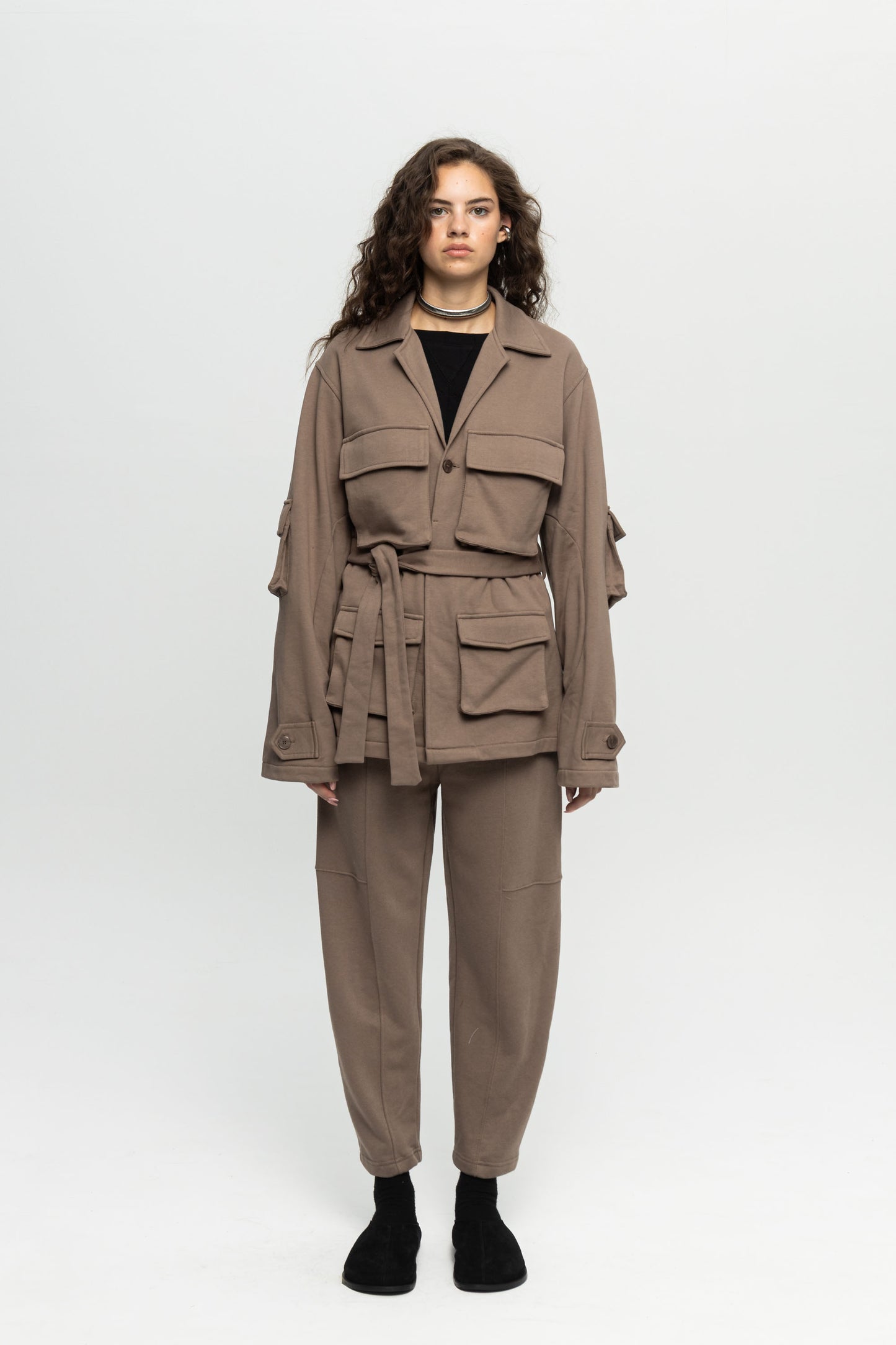 Utility Belted Jacket-Black and Black