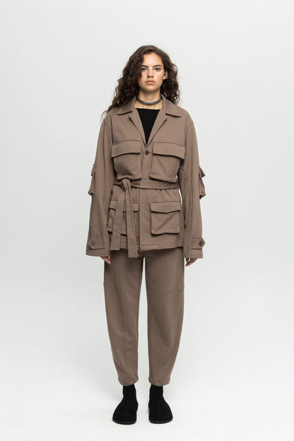 Utility Belted Jacket-Black and Black
