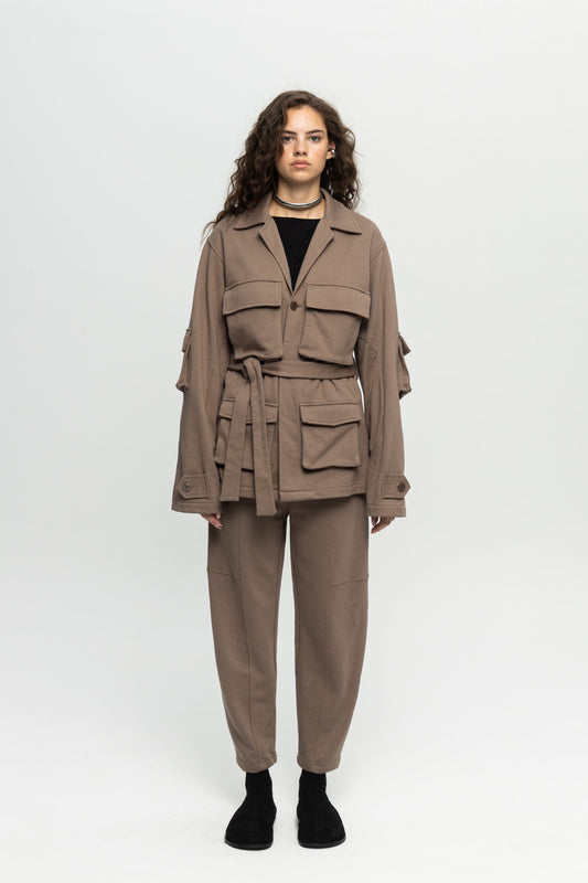 Utility Belted Jacket-Black and Black