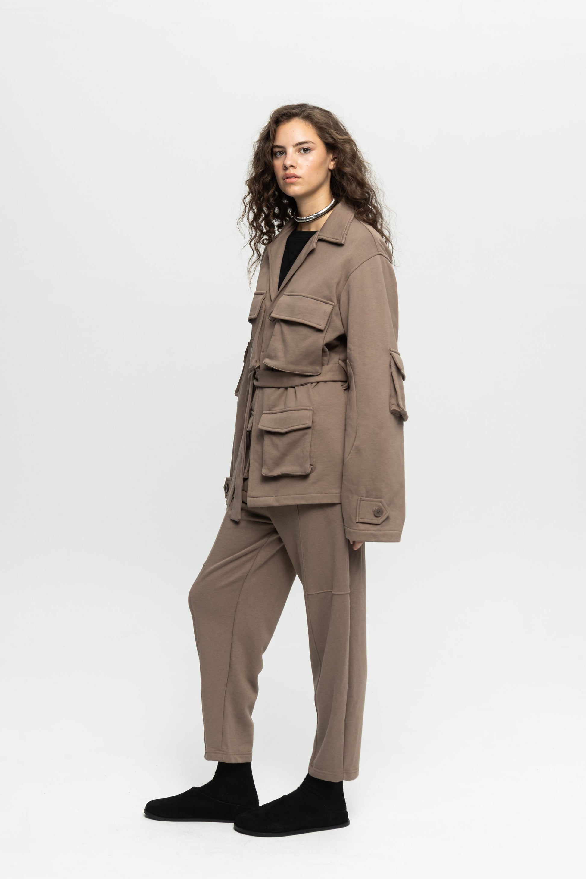Utility Belted Jacket-Black and Black