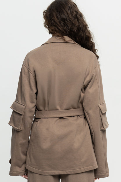 Utility Belted Jacket-Black and Black