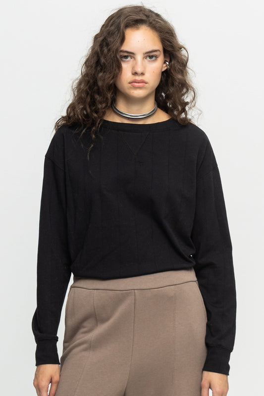 Textured Jersey Long Sleeve-Black and Black